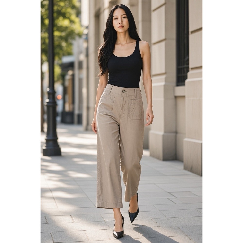 Maeve Size 25 The Colette Crop Wide-Leg Pants Tan Linen Blend Stretch Pants